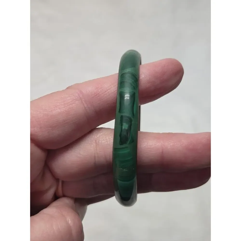 Bangle Bracelet Women OS Green Malachite Brass Inlay Vintage Boho Jewelry Earthy